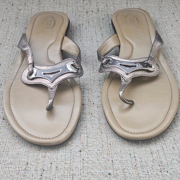 Tod's Women Sandal Brown Leather Upper Flat Shoes Made in Italy Size 39.5 - Picture 6 of 16